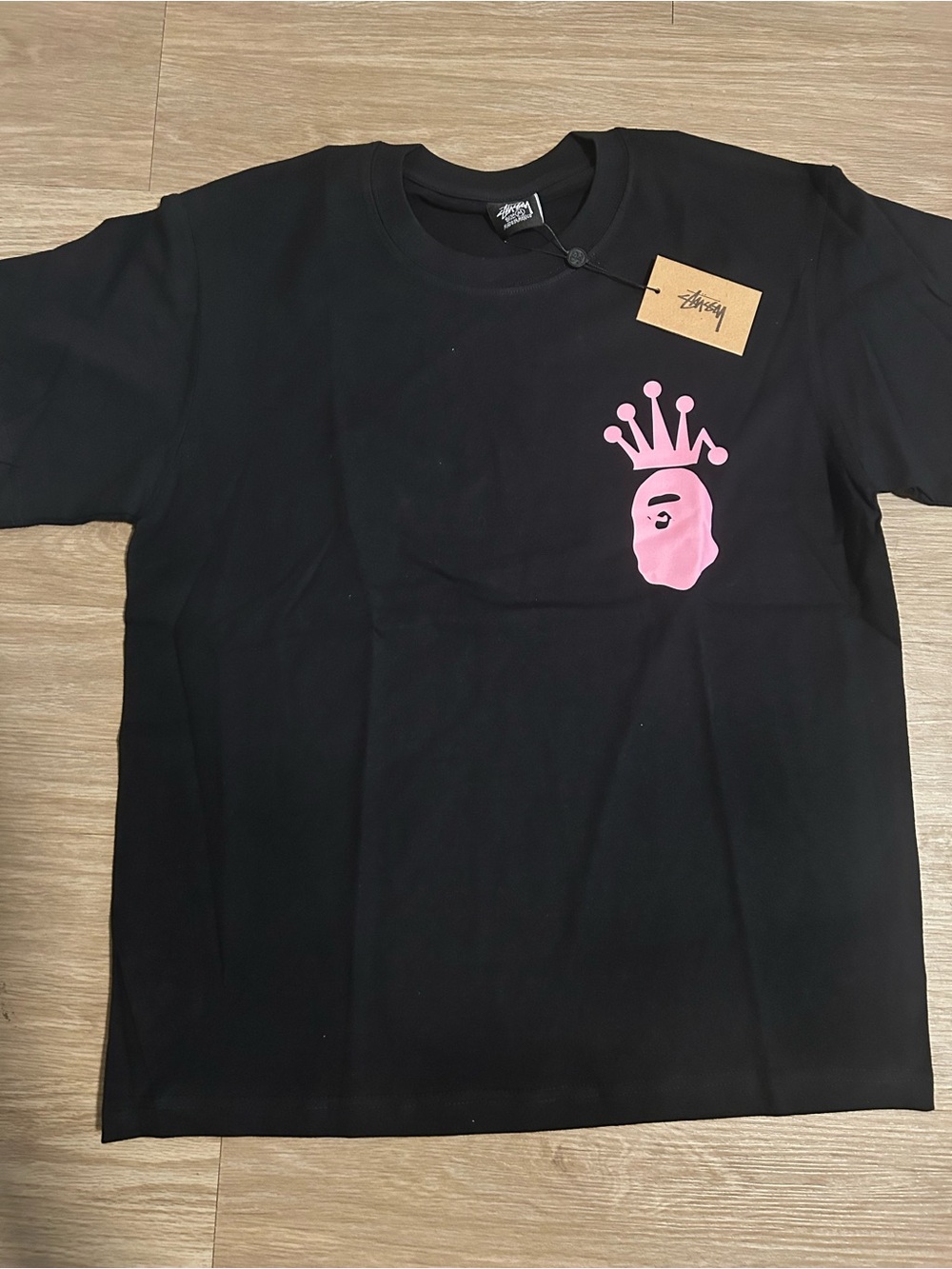 Stussy Kids Black Tee with Pink Crown Ape Graphic